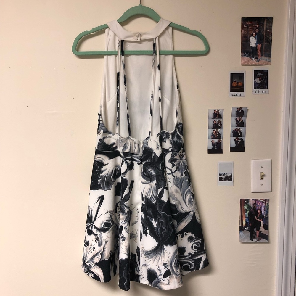 white flare printed dress // open back detail